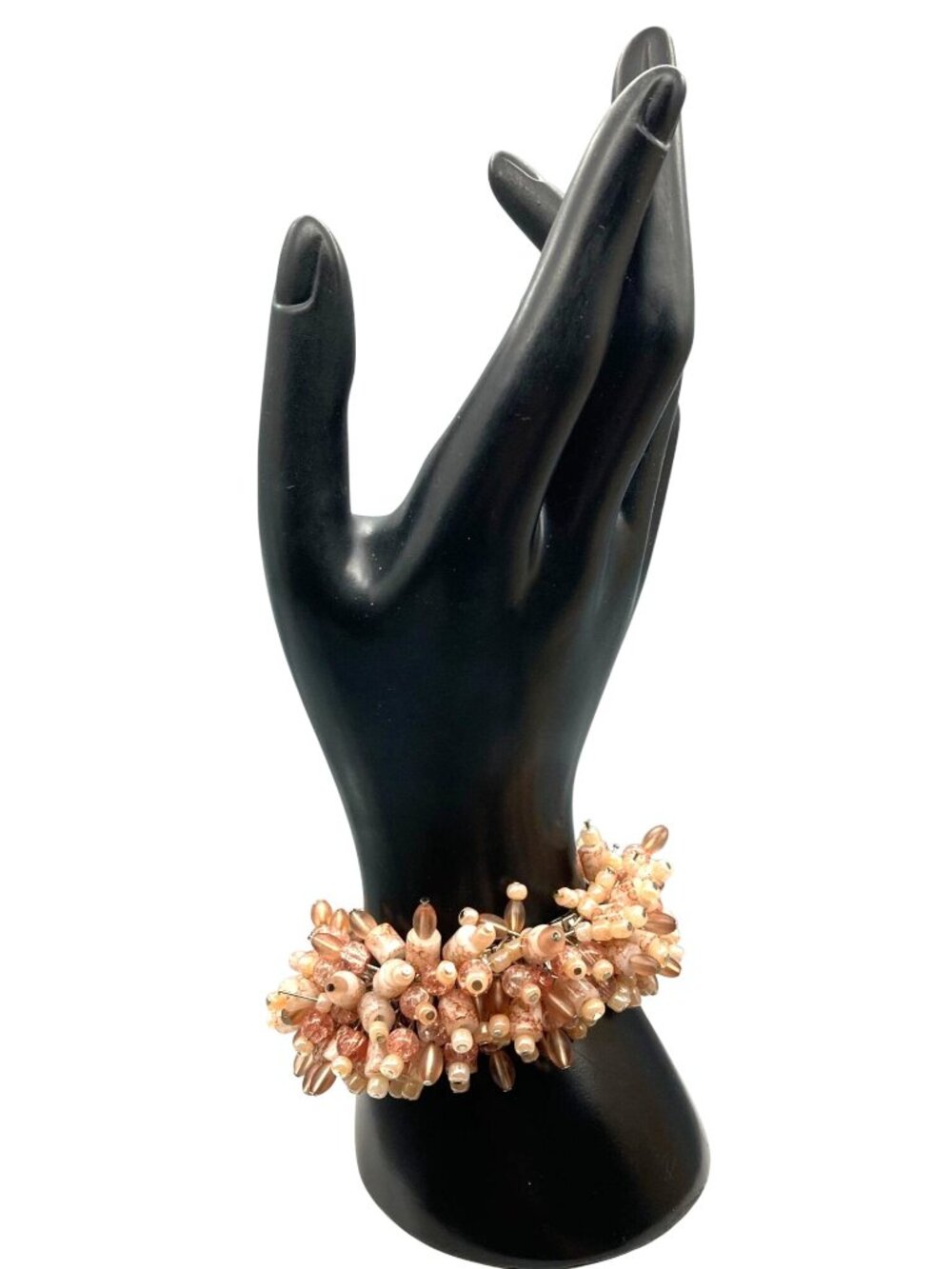 Vintage Fluss ChaCha Beaded Bracelet, Cream and Copper Expandable Bangle